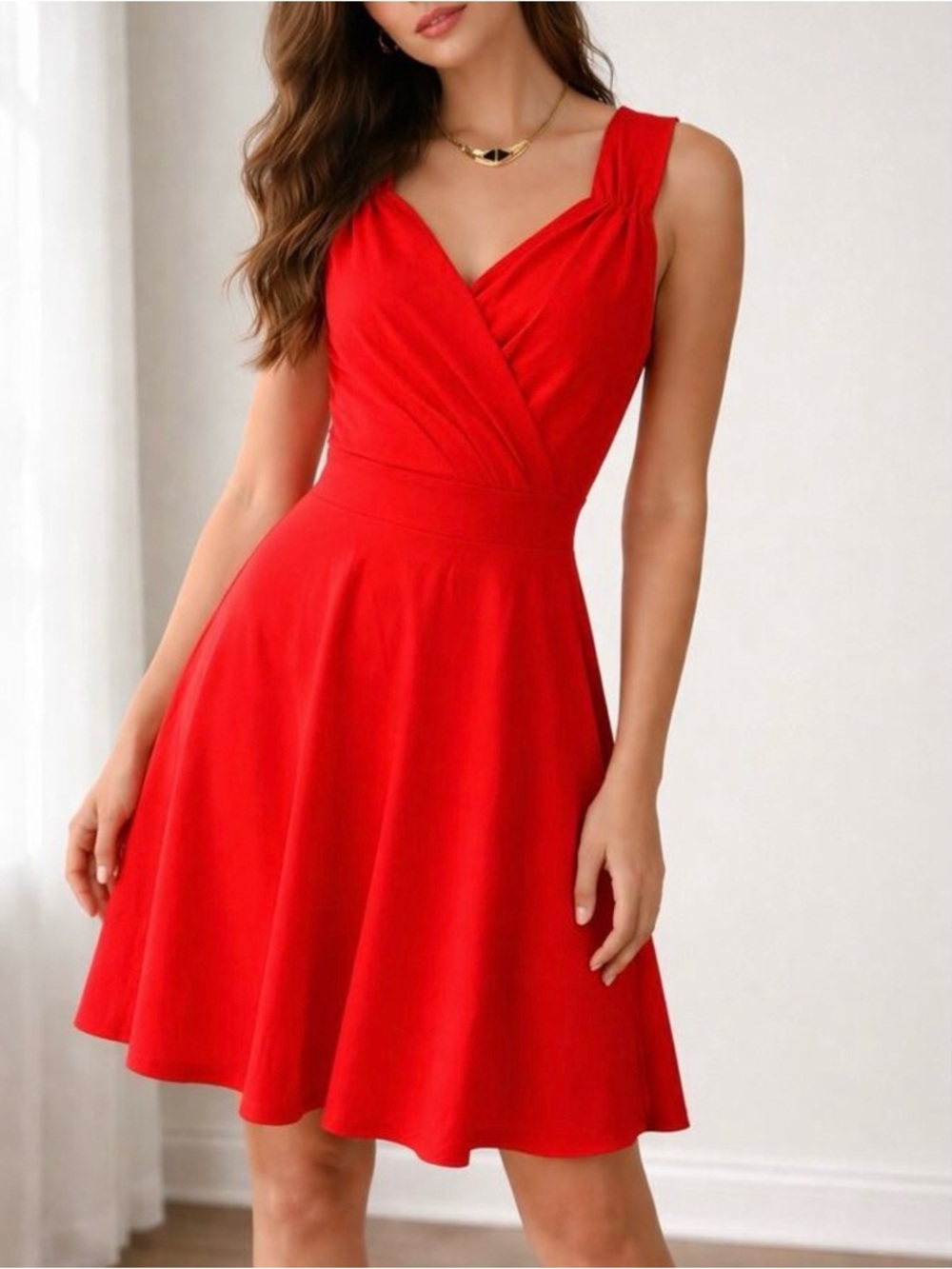 Grace Karin Red V-Neck Fit & Flare Dress